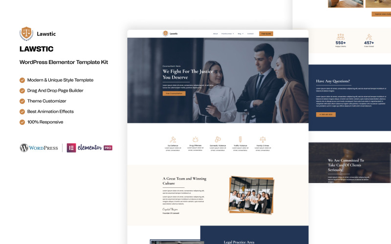 Lawstic – Ügyvédi Szolgáltatások Használatra Kész WordPress Elementor Sablonkészlet