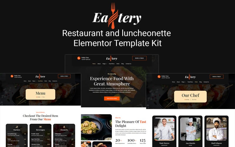 Eattery - Kit de plantilla de Elementor para restaurante y luncheonette