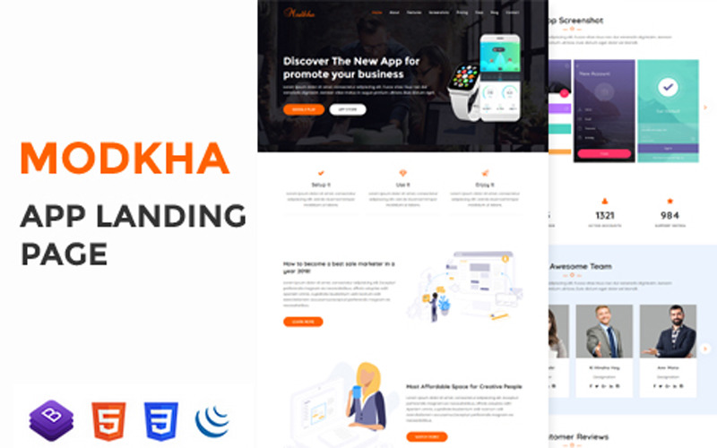 Modkha - Plantilla HTML de la página de destino de la aplicación