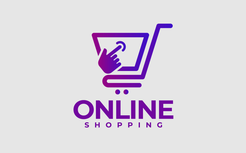 Modelo de design de logotipo de compras on-line com cursor de mão