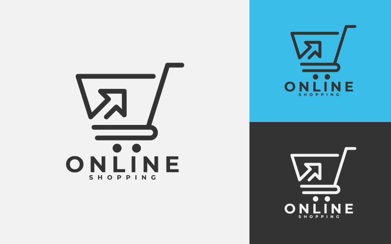 Online shopping logotyp designmall med kundvagn för e-handel webben eller företag.