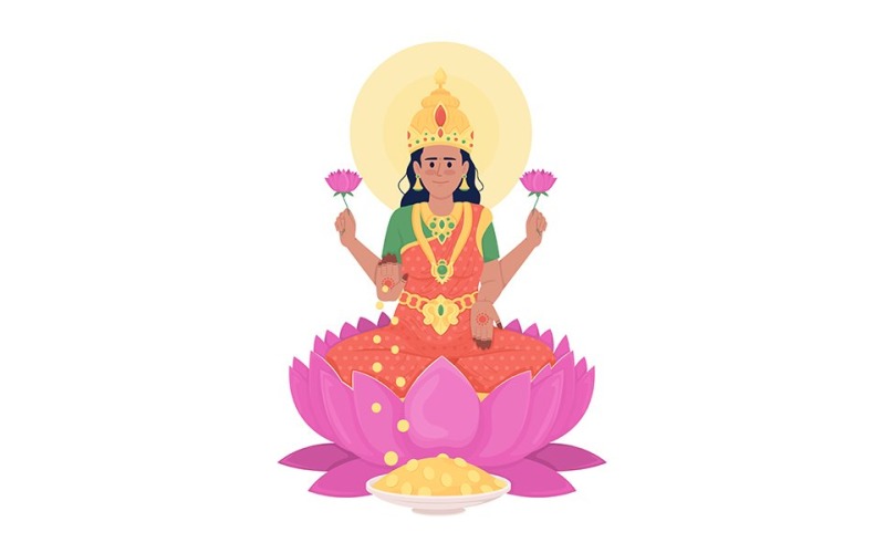 Bogini Lakshmi pół płaski kolor wektor znak