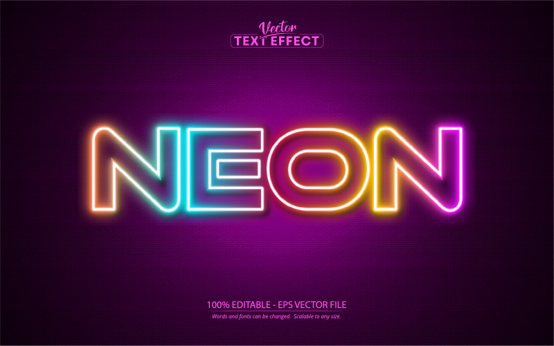 Neon - Düzenlenebilir Metin Efekti, Renkli Neon Işık Metin Stili, Grafik İllüstrasyon