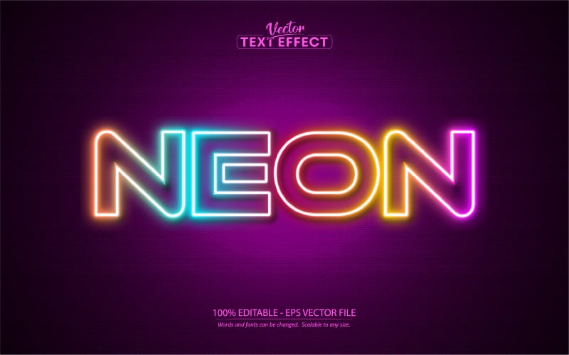 Néon - Effet de texte modifiable, style de texte néon coloré, illustration graphique