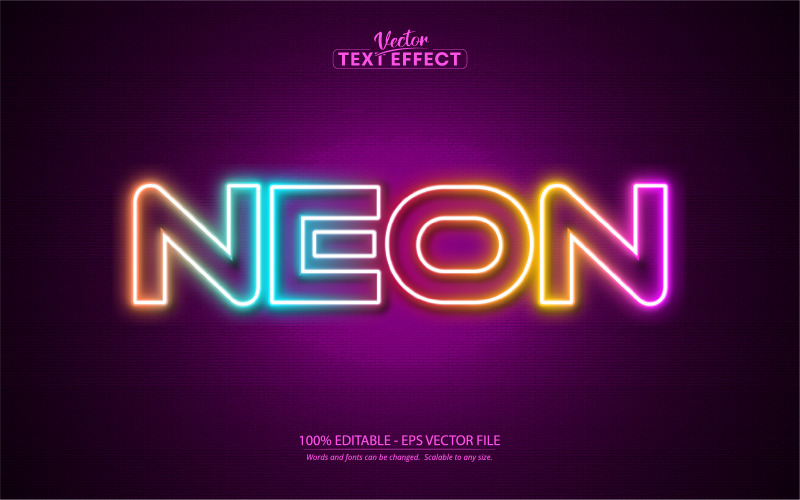 Neon - Effetto di testo modificabile, stile di testo con luce al neon colorata, illustrazione grafica