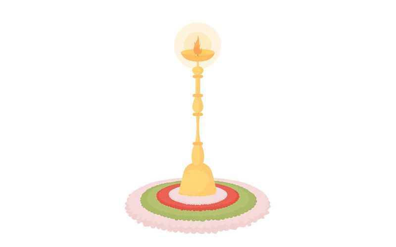 Objeto de vetor de cor semi plana de castiçal Rangoli. Elemento editável