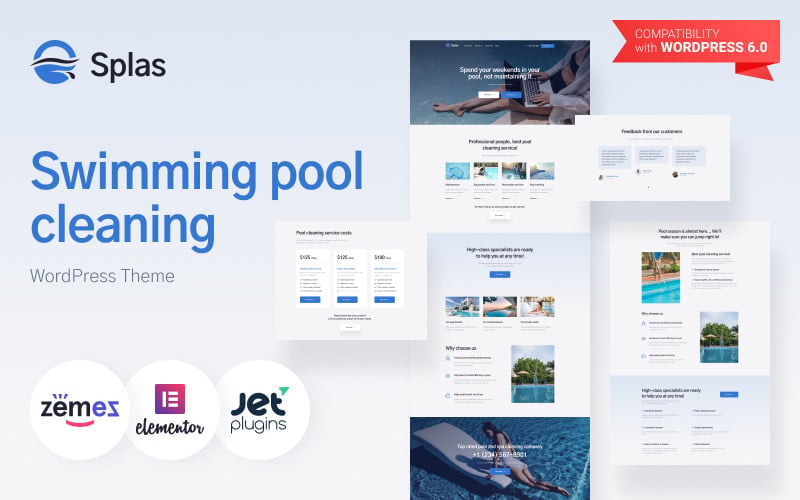 Splas - Тема WordPress для сайтов клининговых услуг, посвященных бассейнам.