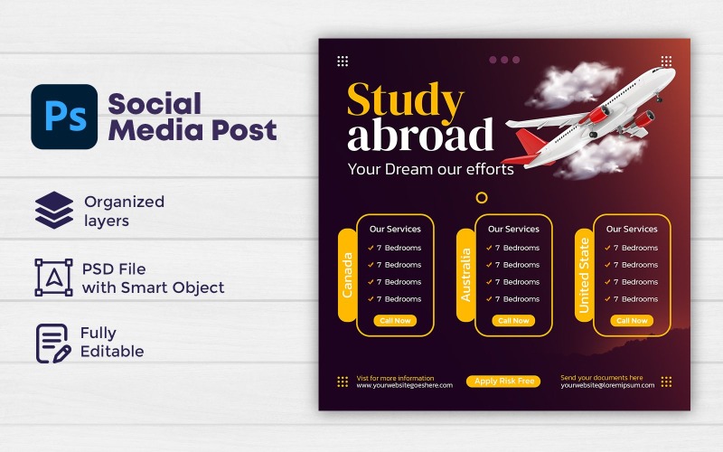 Studia all'estero Post di Instagram o Post sui social media Design del modello 2
