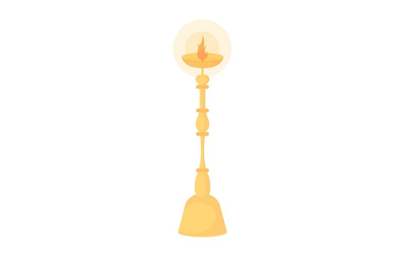 Złoty świecznik świecznik pół płaski kolor obiektu wektorowego