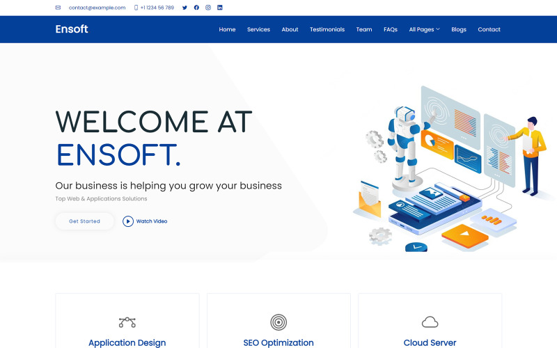 Ensoft - Шаблон веб-сайта, посвященный технологиям и ИТ-решениям
