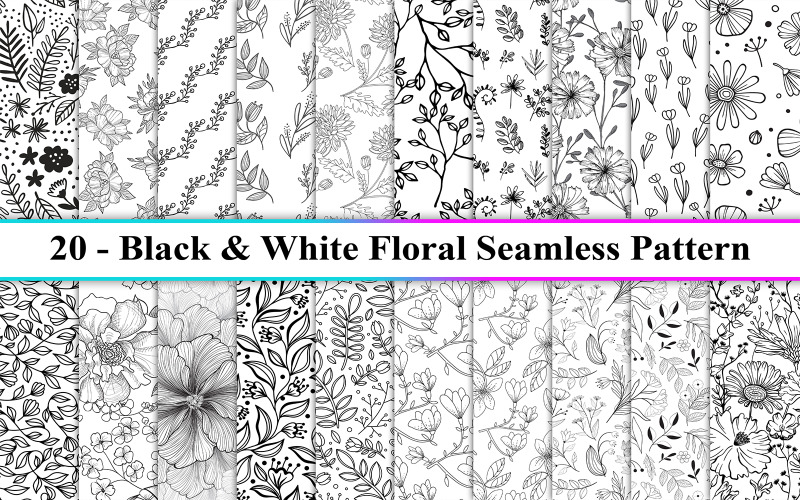 Motif floral noir sans couture, fond floral noir et blanc