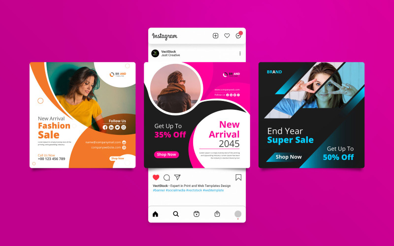 Post di Instagram sui social media di vendita di moda con uno sconto speciale