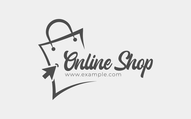 Design de logotipo para site de comércio eletrônico ou e-business com sacola de compras e clique no cursor