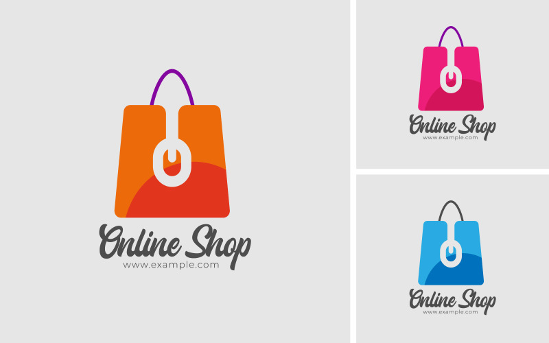Modello di progettazione logo per lo shopping online con borsa della spesa