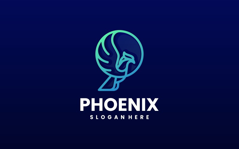 Phoenix Line Art Gradient Logo Template - TemplateMonster