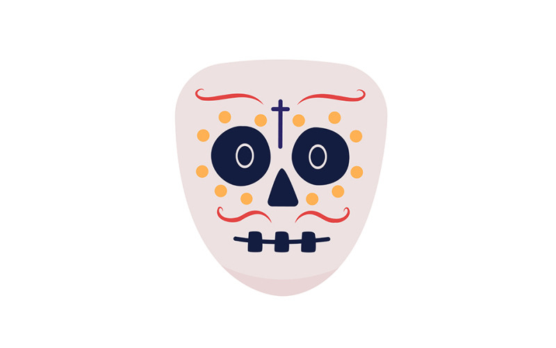 Cara de personaje de vector de color semiplano del esqueleto del día de los muertos