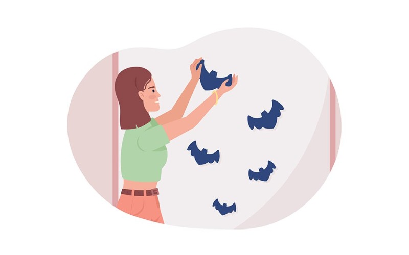 Dekorera vägg med flygande fladdermöss 2D vektor isolerad illustration