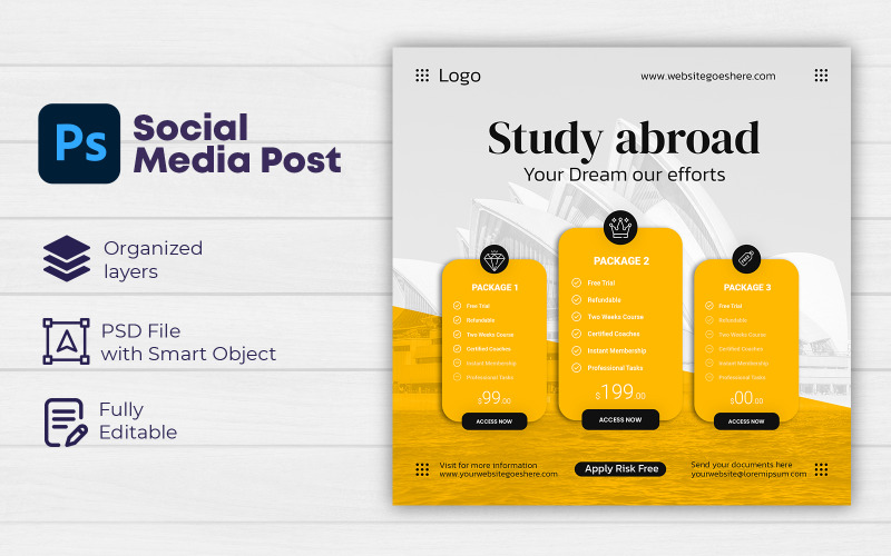 Studieren Sie im Ausland Instagram Post oder Social Media Post Template Design 7