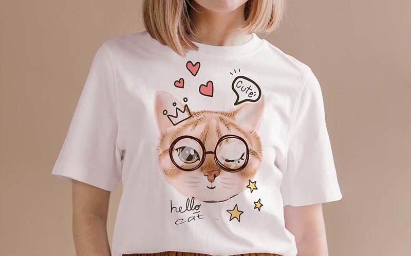 Cat White T-Shirt Design Template