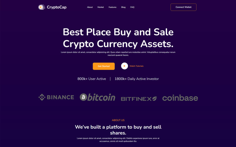 CryptoCap – Kriptovaluta nyitóoldalsablonja