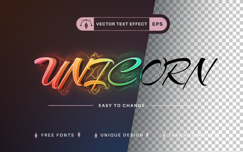 Unicorn Glow — edytowalny efekt tekstu, styl czcionki