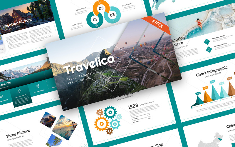 Plantilla de PowerPoint creativa Travelica Travel
