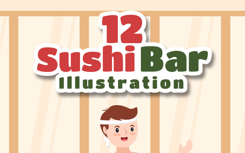 12 Sushi bár Japán ázsiai ételek illusztrációja
