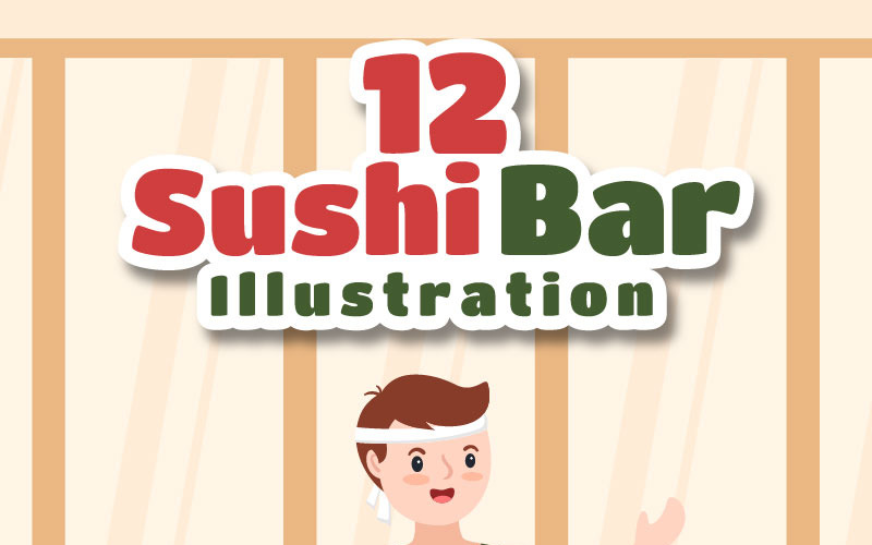 12 Sushi Bar Japón Comida asiática Ilustración