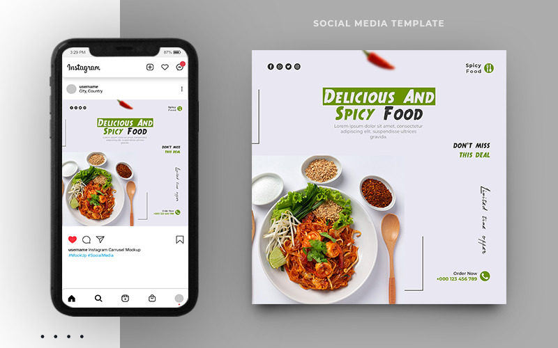 Дизайн шаблона поста в социальных сетях ресторана быстрого питания