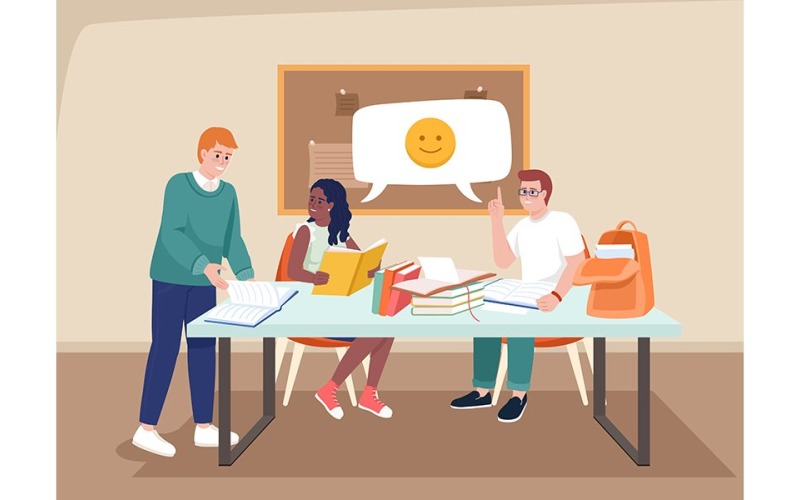 Étudiants travaillant ensemble sur l'illustration vectorielle de couleur plate du projet