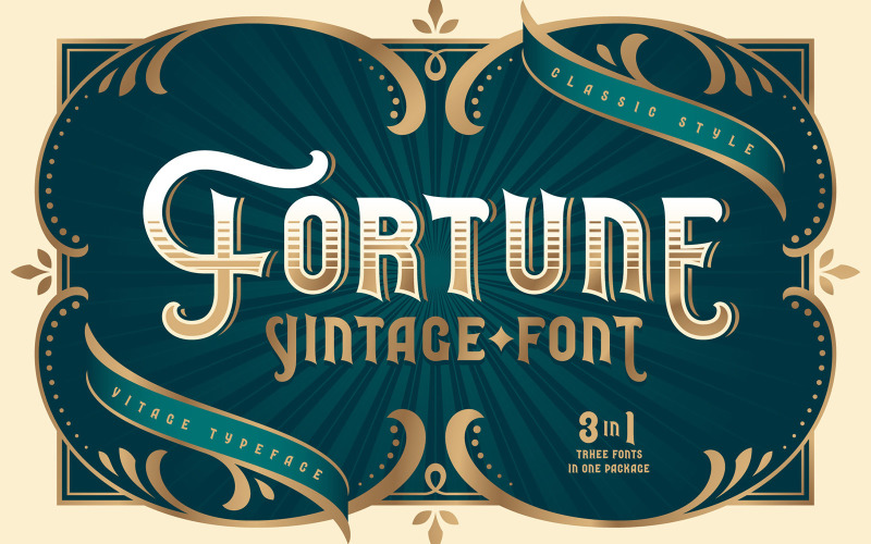 Fortune Vintage Font z szablonem wektorowym
