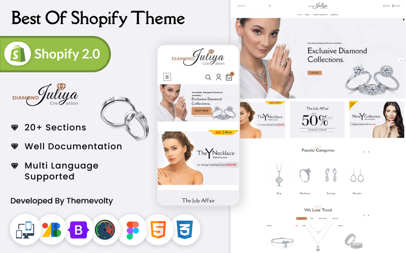 Juliya Mega Jewellery – Hodinky se šperky – Příslušenství Shopify 2.0 Premium responzivní téma