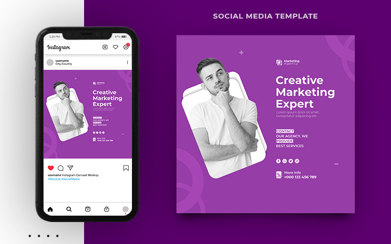 Modello di banner per post Instagram per social media aziendali dell'agenzia di marketing digitale