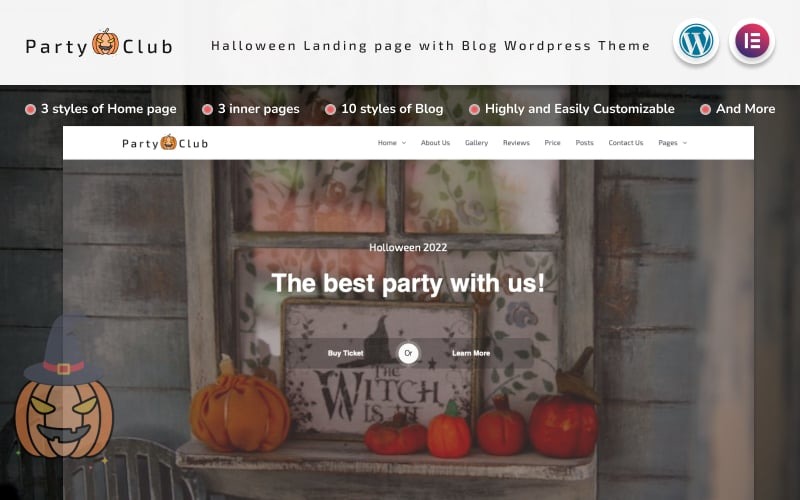 Party Club - Pagina di destinazione multifunzione di Halloween con tema Blog Wordpress