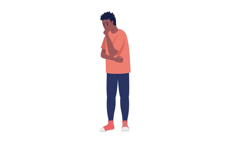 Personagem de vetor de cores semi planas de homem chateado pensativo