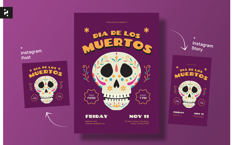 Шаблон флаера Dia De Los Muertos