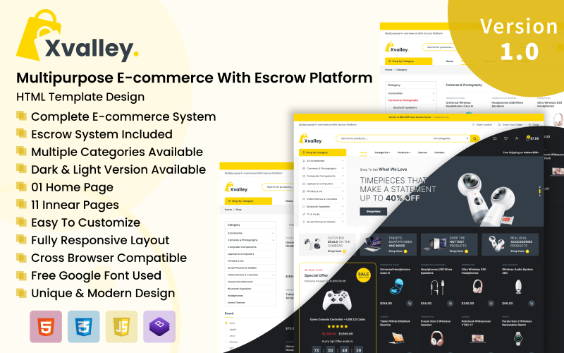 XValley - Víceúčelový elektronický obchod s šablonou HTML platformy Escrow