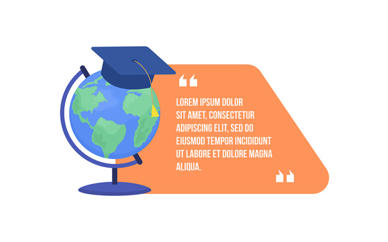 Zone de texte de devis d'éducation internationale avec objet plat