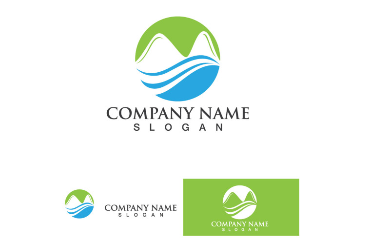 Paesaggio montagna verde e onda Logo Vector V10