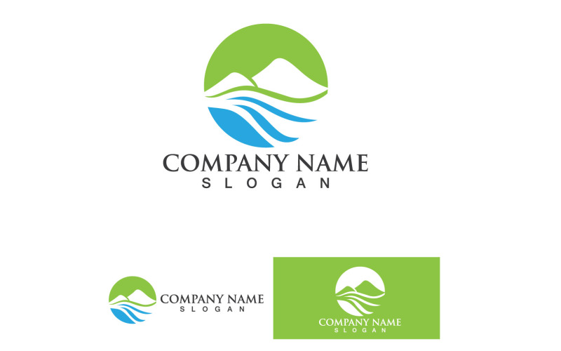 Paesaggio montagna verde e onda Logo Vector V12