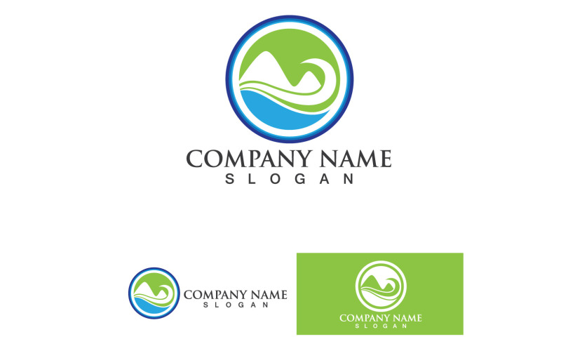 Paesaggio montagna verde e onda Logo Vector V16