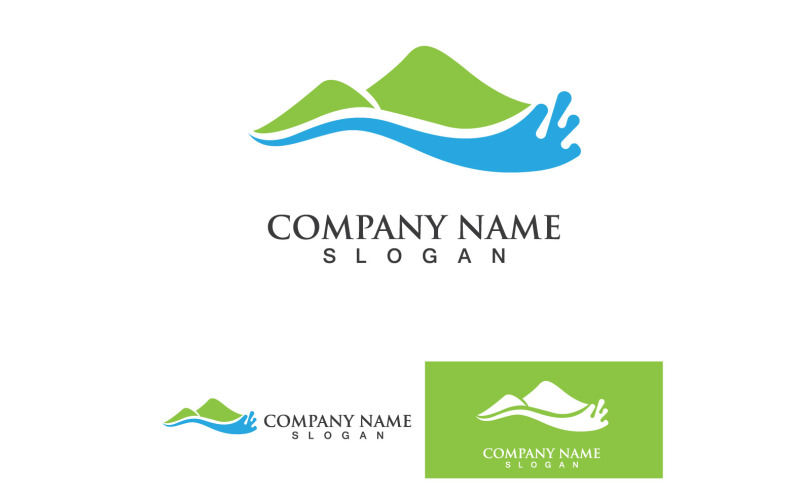 Paesaggio montagna verde e onda Logo Vector V1