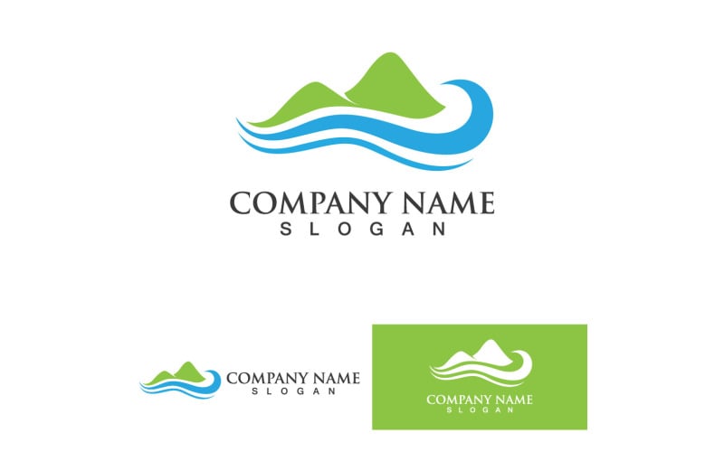 Paisaje Montaña Verde Y Ola Logo Vector V6