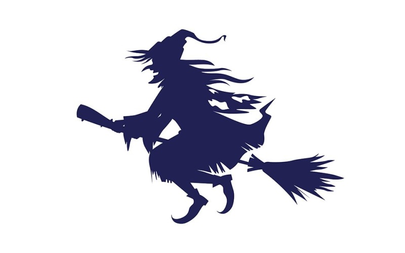 Boszorkány lovaglóseprű félig lapos színes vektoros karakter