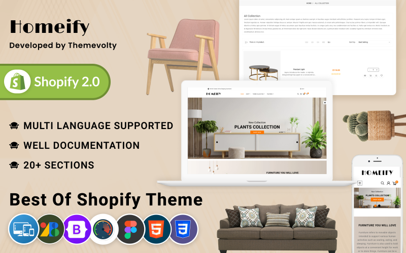 Homeify Mega Wood–мебель для дома–декор Shopify 2.0 темы
