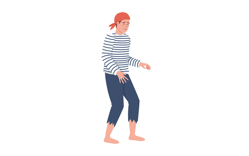 Homme en costume de pirate personnage de vecteur de couleur semi-plat