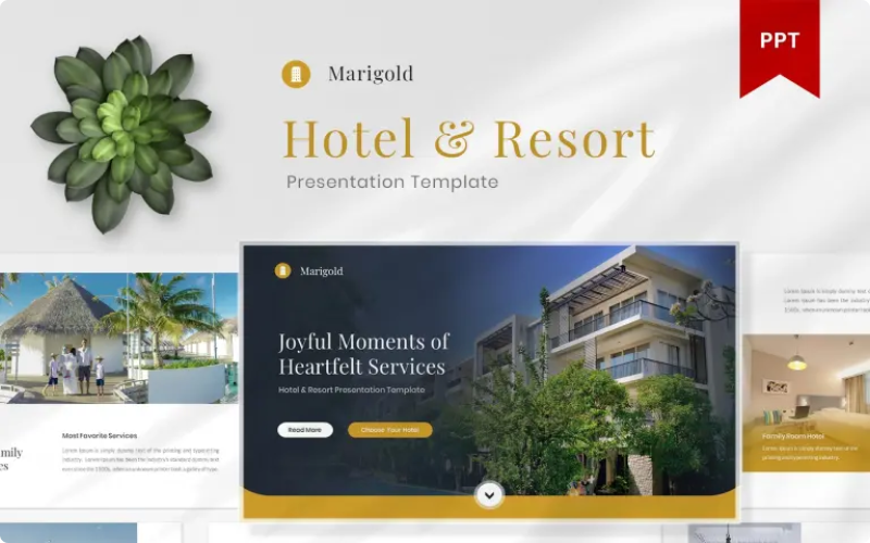Marigold – Hotel & Resort PowerPoint sablon