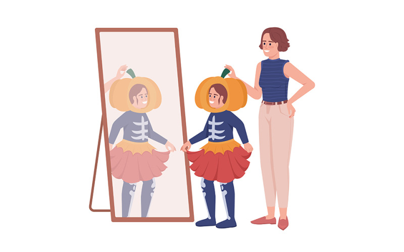 Personnages vectoriels de couleur semi-plate pour la préparation de la fête d'Halloween