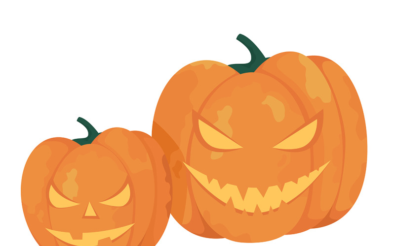Calabazas con caras malvadas objetos vectoriales de color semiplano