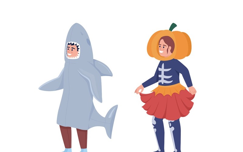 Kids costumes semi flat color vector character set